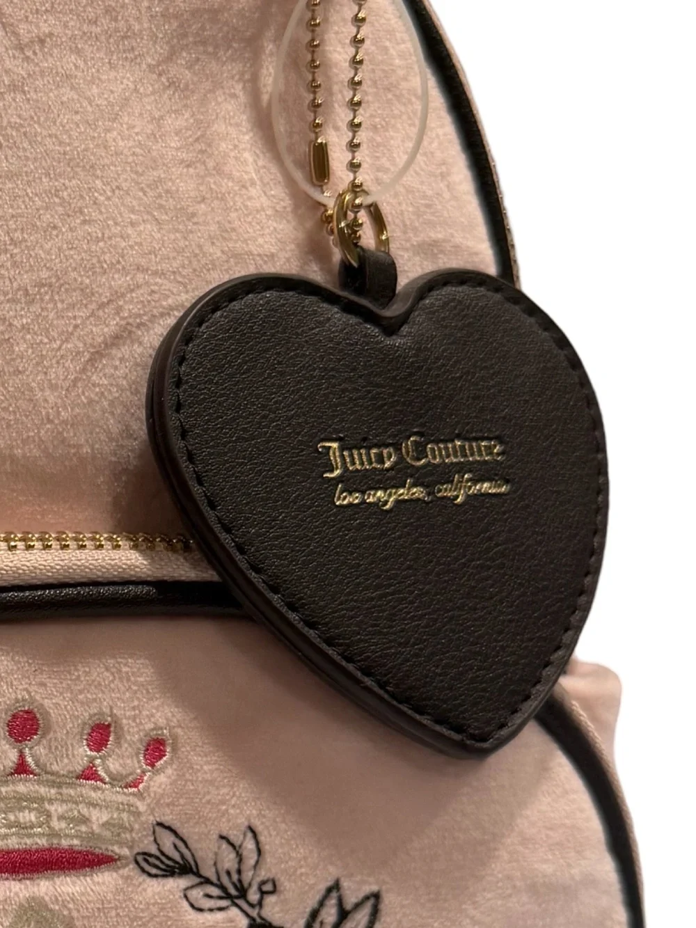 Juicy Couture Light Blush Pink Embroidered Heart Logo Velour Backpack. (P236) - Picture 7 of 12